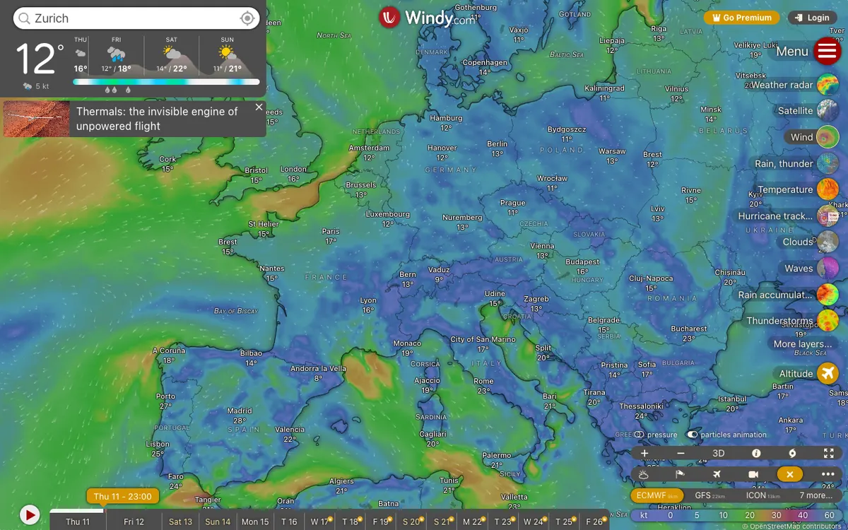 Screenshot of the Windy.com map